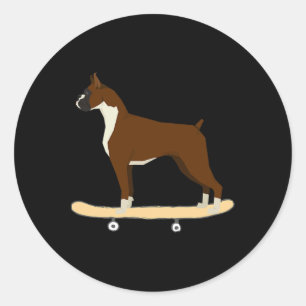 Sticker Rond Cadeau drôle de chien boxer en skateboard pour hom