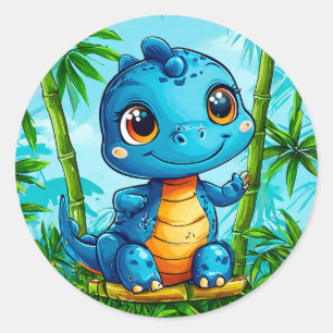 Sticker Rond Cadeau drôle de dinosaure de dessin animé pour enf