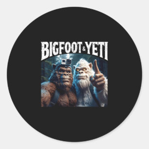 Sticker Rond Cadeau drôle de selfie Bigfoot et yeti pour le cam