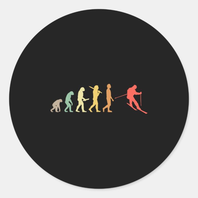 Sticker Rond Cadeau Evolution Ski Rétro Pour Skieurs (Devant)
