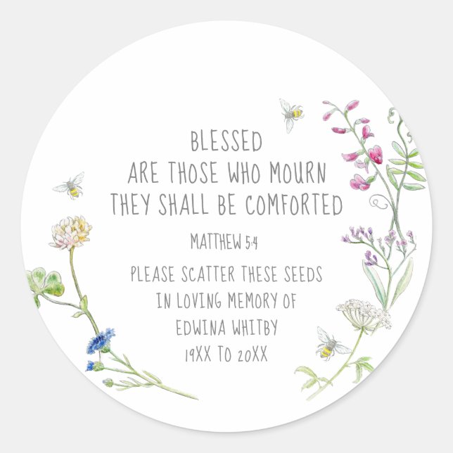 Sticker Rond Cadeau funéraire fleur sauvage semence de dispersi (Devant)
