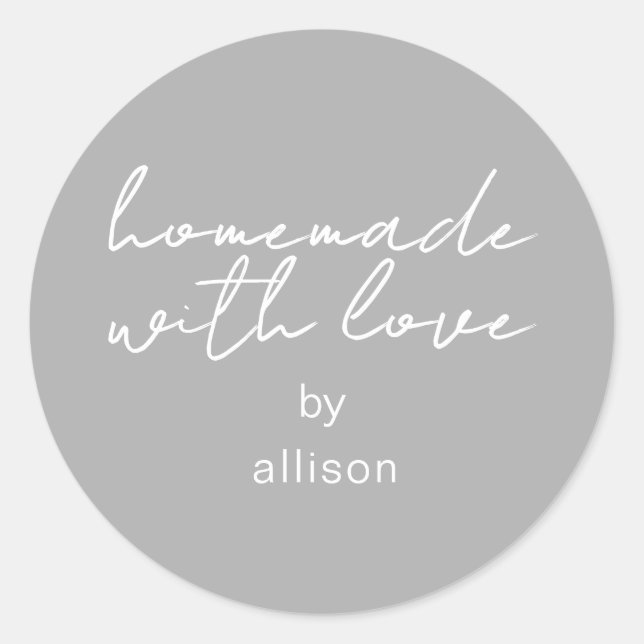 Sticker Rond Cadeau gris personnalisé fait maison avec amour (Devant)
