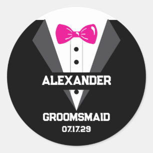 Sticker Rond Cadeau Groomsmaid avec nom personnalisé et date du