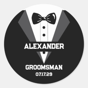 Sticker Rond Cadeau Groomsman avec nom personnalisé et date du 