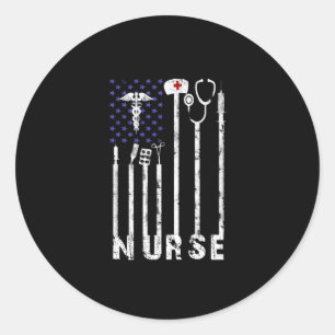 Sticker Rond Cadeau infirmière   Infirmière américaine Drapeau 