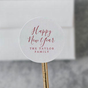 Sticker Rond Cadeau minimaliste Red Happy New Year Holiday