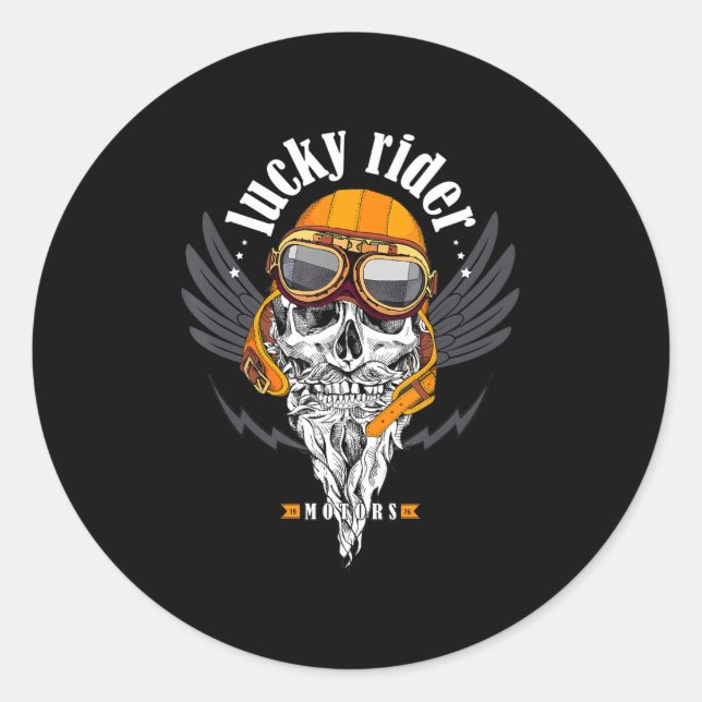 Sticker Rond Cadeau Moto Crâne Pour Les Amateurs De Moto (Devant)