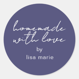Sticker Rond Cadeau personnalisé bleu marine fait avec amour
