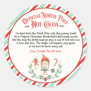 Sticker Rond Cadeau personnalisé Elf Hot Chocolate Bombe Arrivé