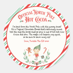Sticker Rond Cadeau personnalisé Elf Hot Chocolate Bombe Arrivé