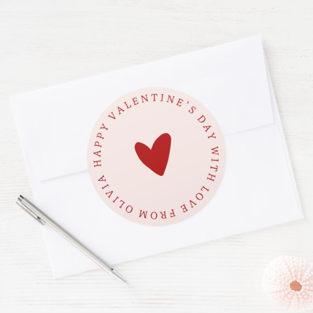 Sticker Rond Cadeau personnalisé rose rose simple VALENTINE’S D (Enveloppe)