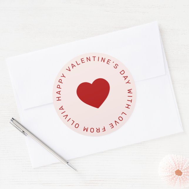 Sticker Rond Cadeau personnalisé rose rose simple VALENTINE’S D (Enveloppe)