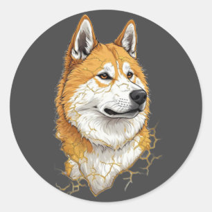 Sticker Rond Cadeau pour amateur de chien Akita Inu idée de cad