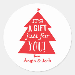 Sticker Rond Cadeau Red Christmas Tree