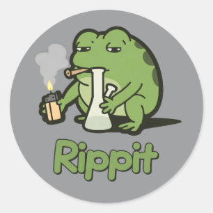 Sticker Rond Cadeau Rippit Grenouille Drôle Fumeur, Grenouille
