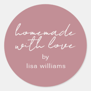 Sticker Rond Cadeau Rose Poussiéreux Personnalisé Fait avec Amo
