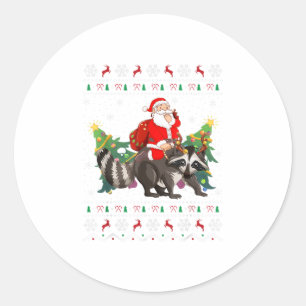 Sticker Rond Cadeau Xmas Raccoon laid Funny Père Noël Ridi