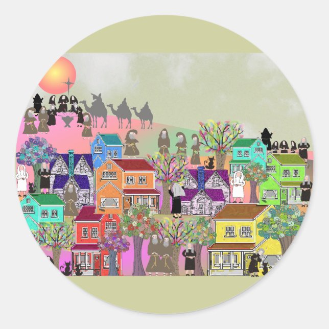 Sticker Rond Cadeaux d'art catholique de moniac et de moine (Devant)