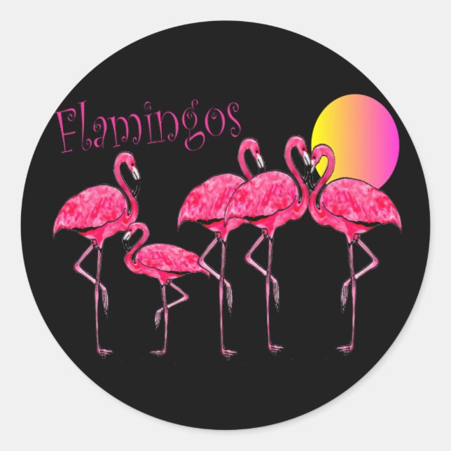 Sticker Rond Cadeaux d'art Flamant rose tropical (Devant)