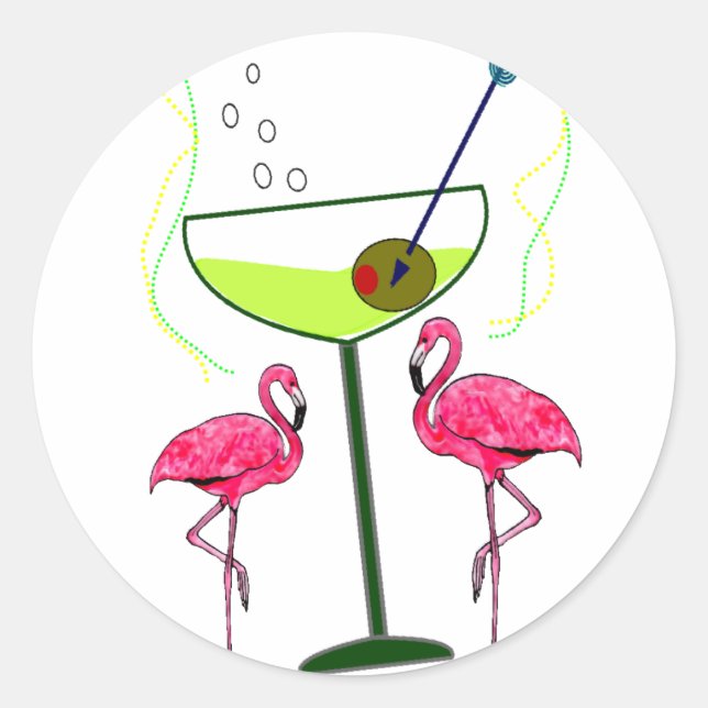 Sticker Rond Cadeaux d'art Flamant rose tropical (Devant)