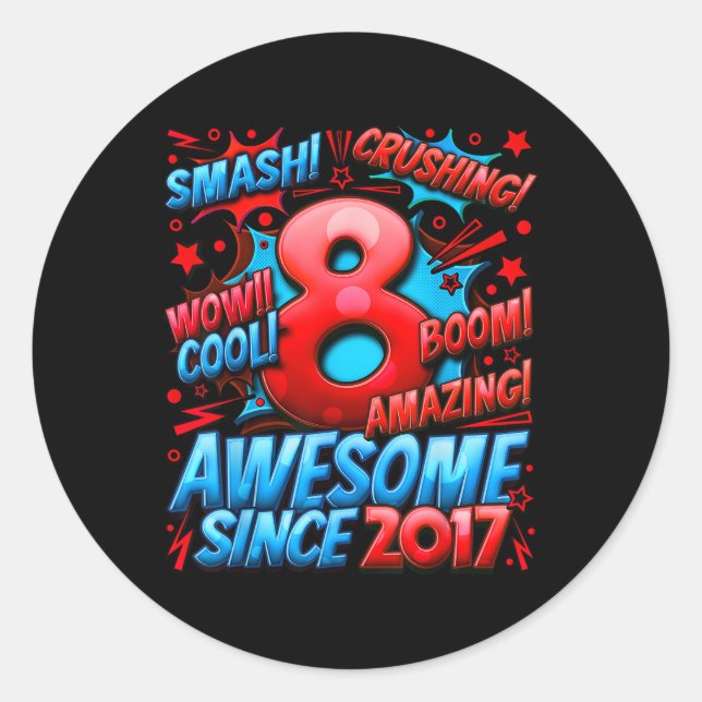 Sticker Rond Cadeaux de 8 ans pour garçons 8e anniversaire garç (Devant)