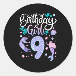 Sticker Rond Cadeaux de 9 ans Anniversaire Fille Enfants 9e ann