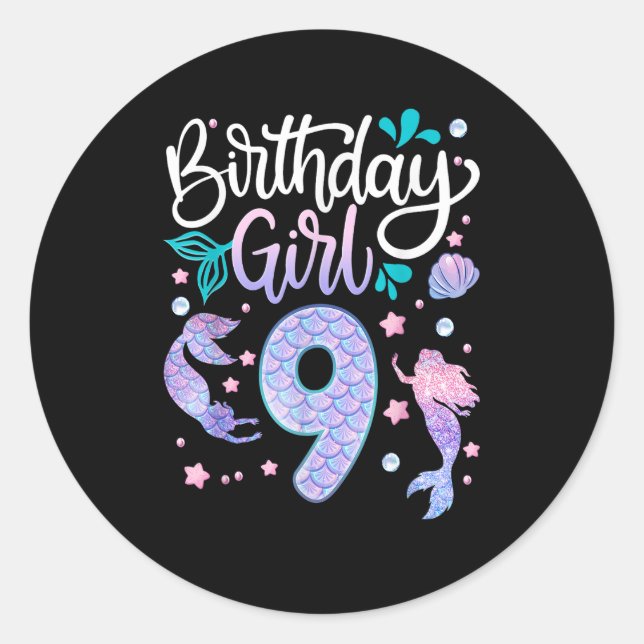Sticker Rond Cadeaux de 9 ans Anniversaire Fille Enfants 9e ann (Devant)