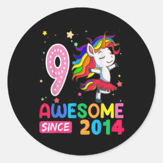 Sticker Rond Cadeaux de 9 ans Filles Ados Funny Unicorn 9th Bir