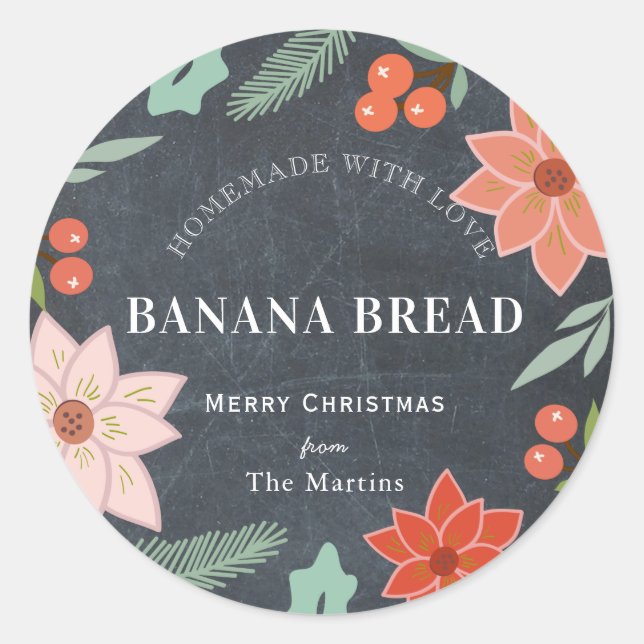 Sticker Rond Cadeaux de boulangerie faits maison Floral Chalkbo (Devant)