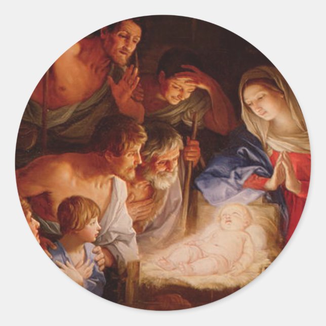 Sticker Rond Cadeaux de crèches pour Noël (Devant)