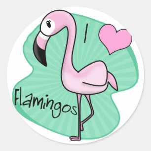 Sticker Rond Cadeaux de Flamant rose de Kawaii