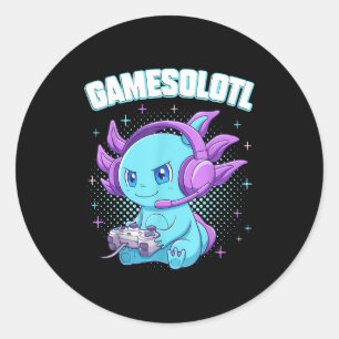Sticker Rond Cadeaux de jeux vidéo Gamesolotl Axolotl Kawaii An