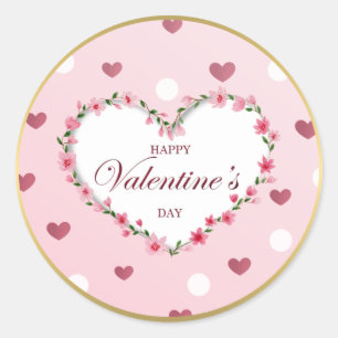 Sticker Rond Cadeaux de la Saint-Valentin Cœurs Floraux de Rose