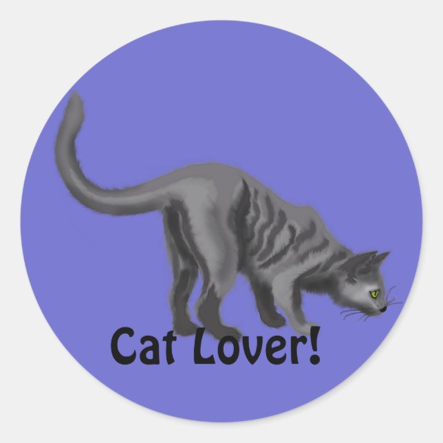 Sticker Rond Cadeaux de lover de chat gris Tabby (Devant)