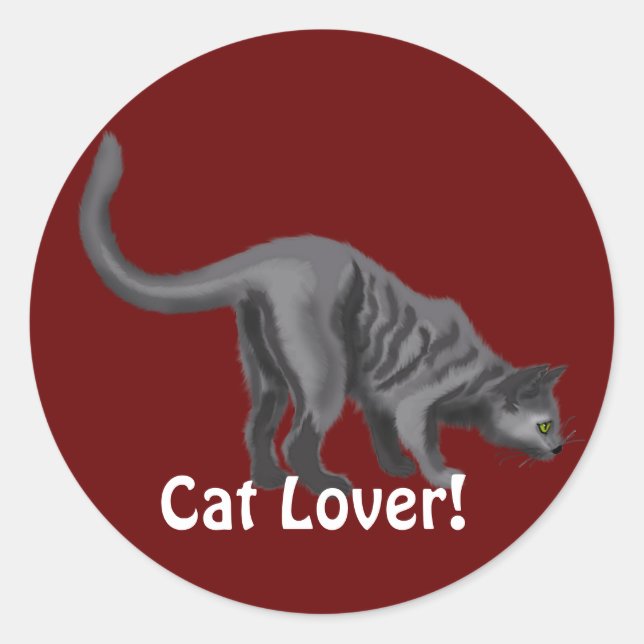 Sticker Rond Cadeaux de lover de chat gris Tabby (Devant)