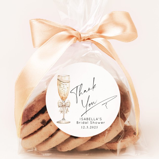 Sticker Rond Cadeaux de mariage Perles et Prosecco Remerciement (Créateur téléchargé)
