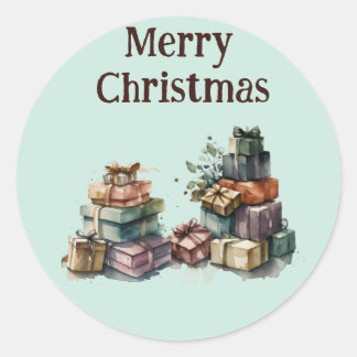 Sticker Rond Cadeaux de Noël à l'aquarelle 