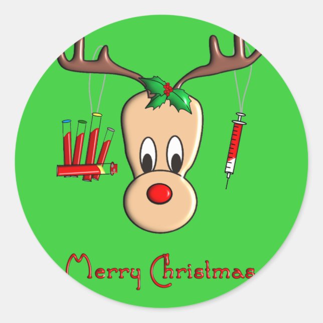 Sticker Rond Cadeaux de Noël de Reindeer Phlebotomiste (Devant)