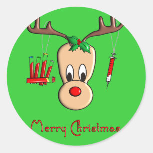 Sticker Rond Cadeaux de Noël de Reindeer Phlebotomiste
