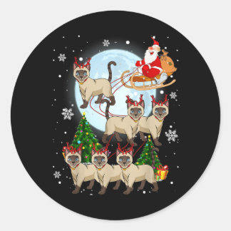 Sticker Rond Cadeaux de Noël de Renne Siamois pour Amoureux de