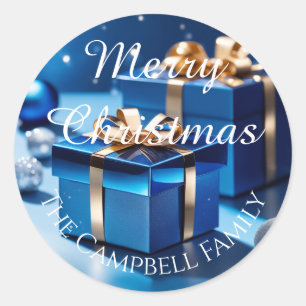 Sticker Rond Cadeaux de Noël emballés Bleu Glacé