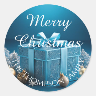 Sticker Rond Cadeaux de Noël emballés de bleu glace clair 