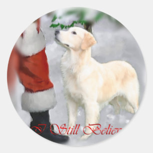 Sticker Rond Cadeaux de Noël Golden Retriever