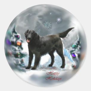 Sticker Rond Cadeaux de Noël Retriever à revêtement plat