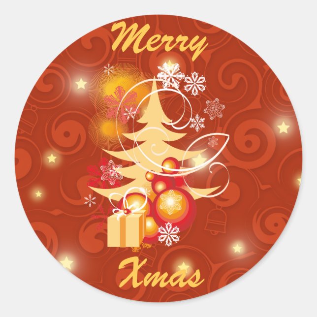 Sticker Rond Cadeaux de Noël rouge et or (Devant)