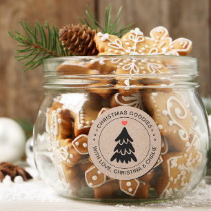 Sticker Rond Cadeaux de Noël rustiques personnalisés avec cœur