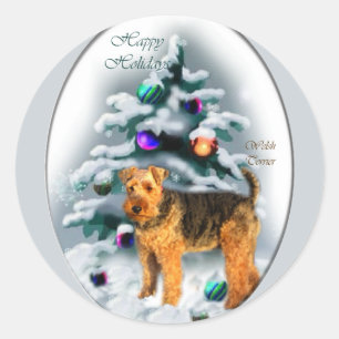 Sticker Rond Cadeaux de Noël Welsh Terrier