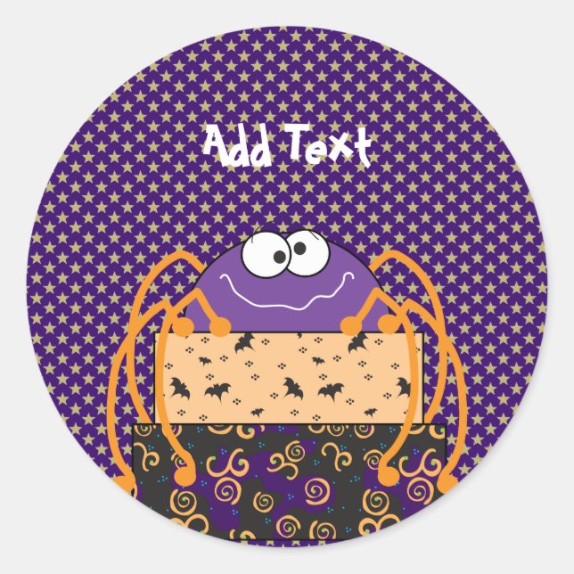 Sticker Rond Cadeaux d'Halloween personnalisés, araignée violet (Devant)