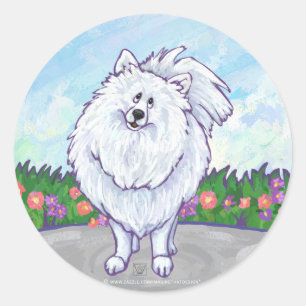 Sticker Rond Cadeaux et accessoires Poméraniens blancs