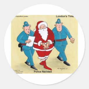 Sticker Rond Cadeaux et Cartes de Noël drôles de Police Navidad